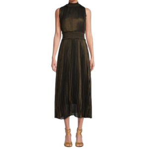 𝅺nwt Nanette Lepore Bronze Metallic Pleated Dress Size 8